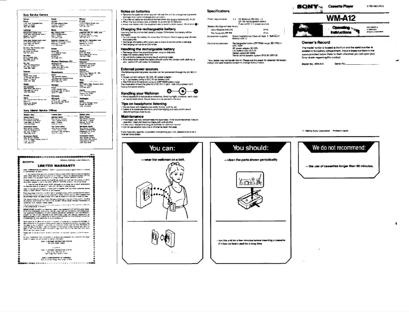 Page 1 de la notice Manuel utilisateur Sony Walkman WM-A12