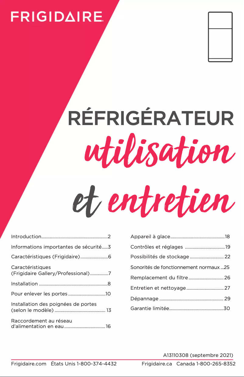 Page n°1 - Manuel utilisateur Frigidaire FFTR1835VB