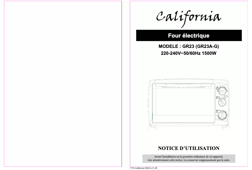 Page 1 de la notice Manuel utilisateur California GR23A-G