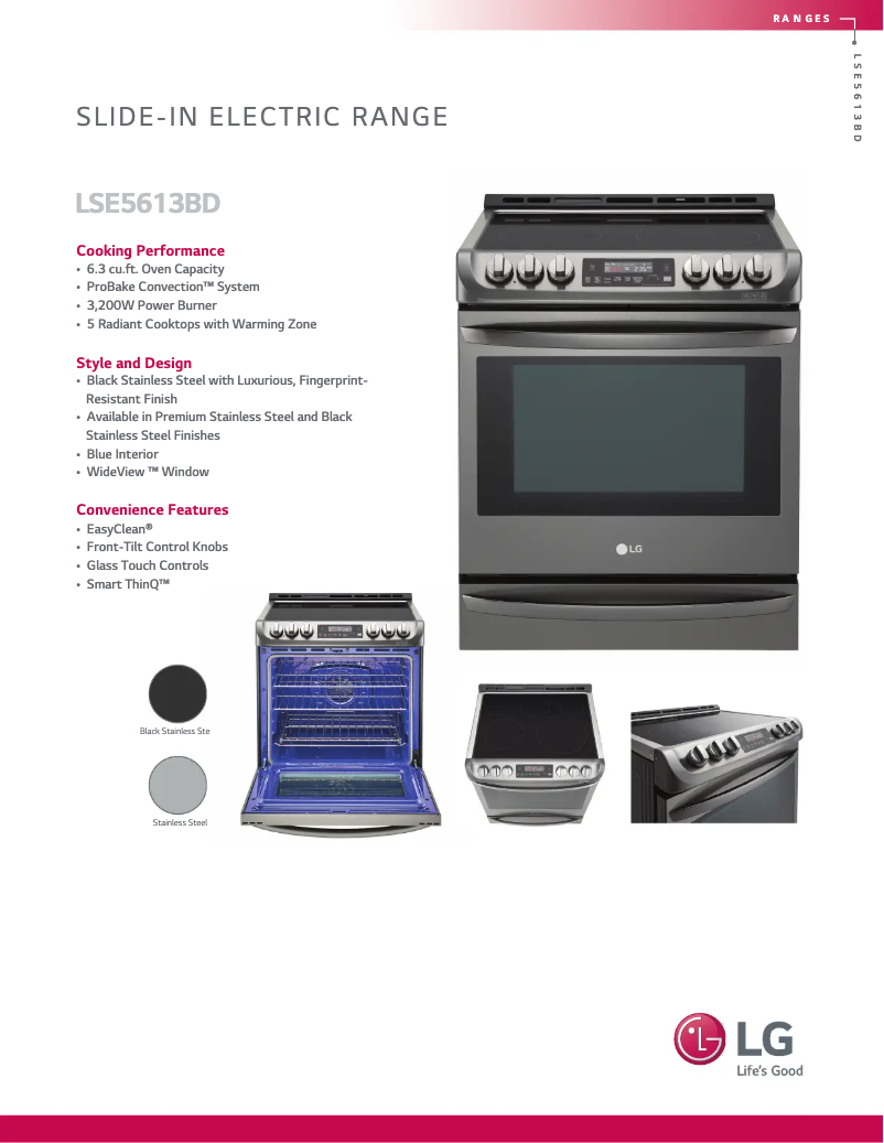 Page 1 de la notice Fiche technique LG LSE5613BD