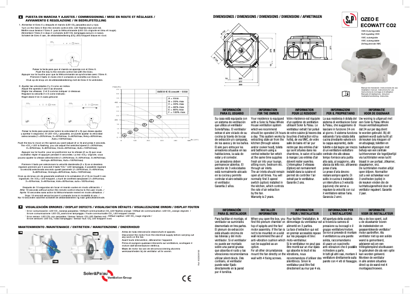 Page 1 de la notice Manuel utilisateur Soler & Palau OZEO E ECOWATT 2