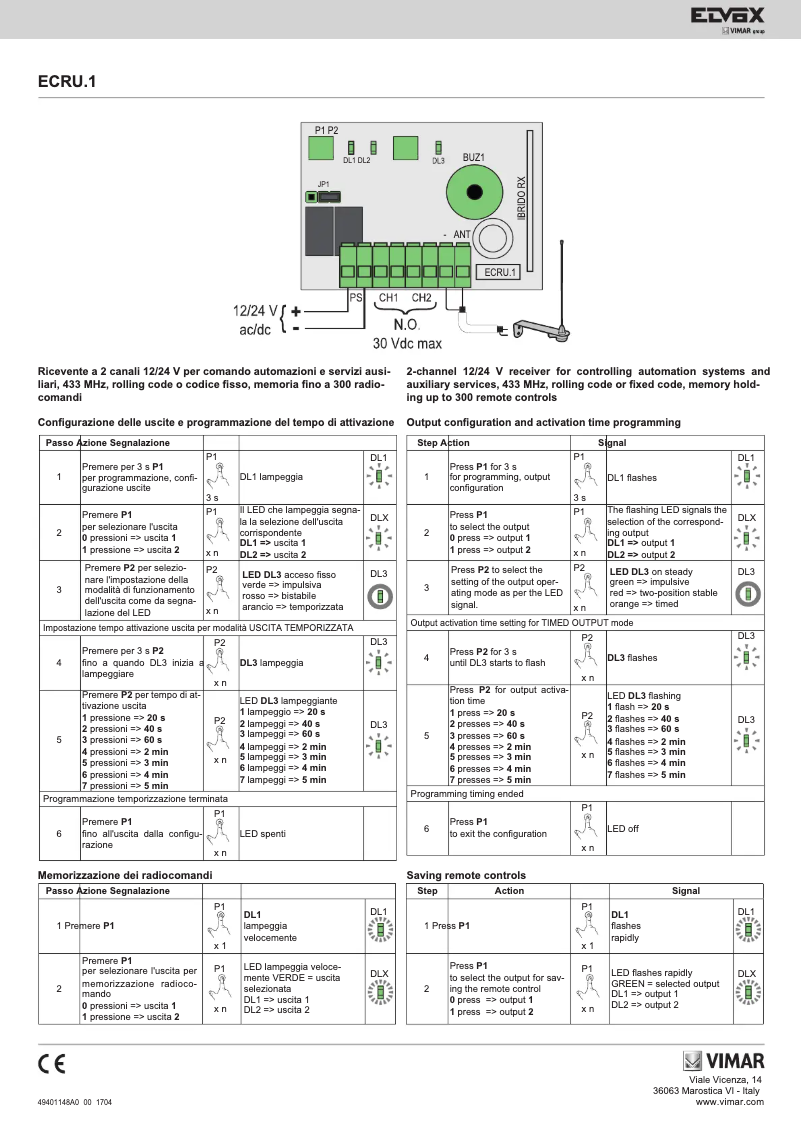 Image de la première page du manuel de l'appareil ELVOX ECRU.1