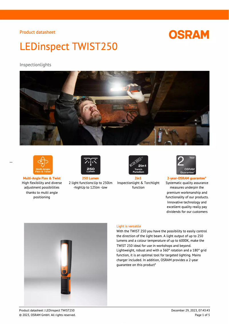 Image de la première page du manuel de l'appareil LEDinspect TWIST250