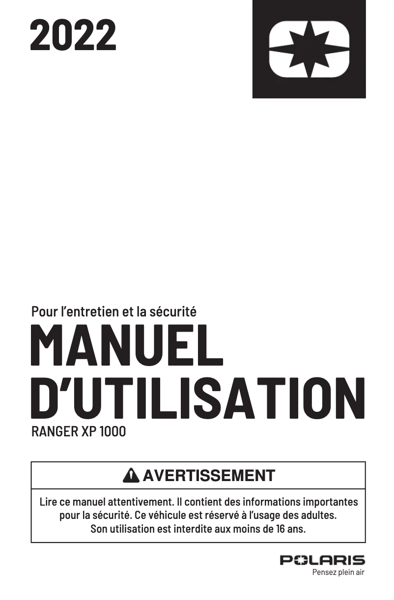 Image de la première page du manuel de l'appareil Ranger XP 1000 ABS (2022)