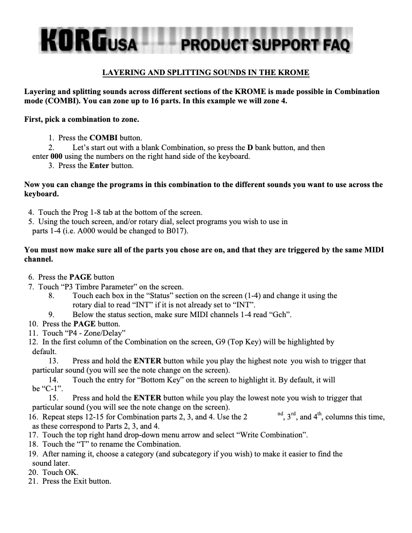 Page 1 de la notice FAQ Korg KROME