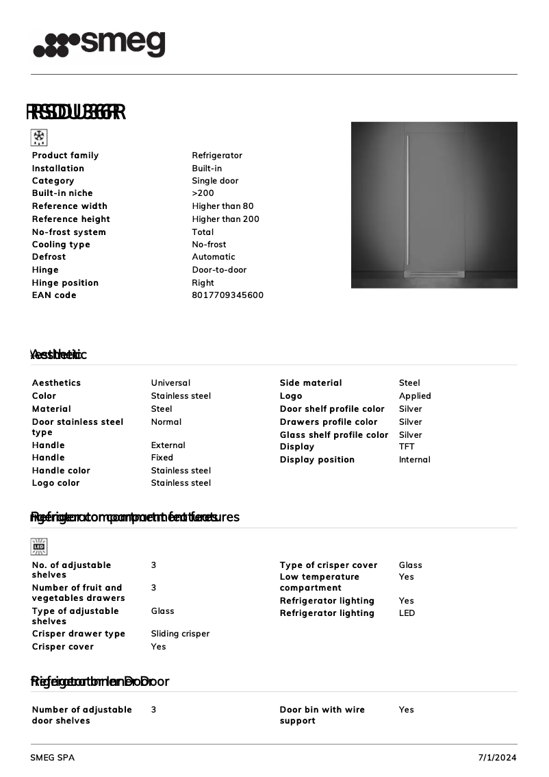 Page n°1 - Fiche technique Smeg RSDU36R