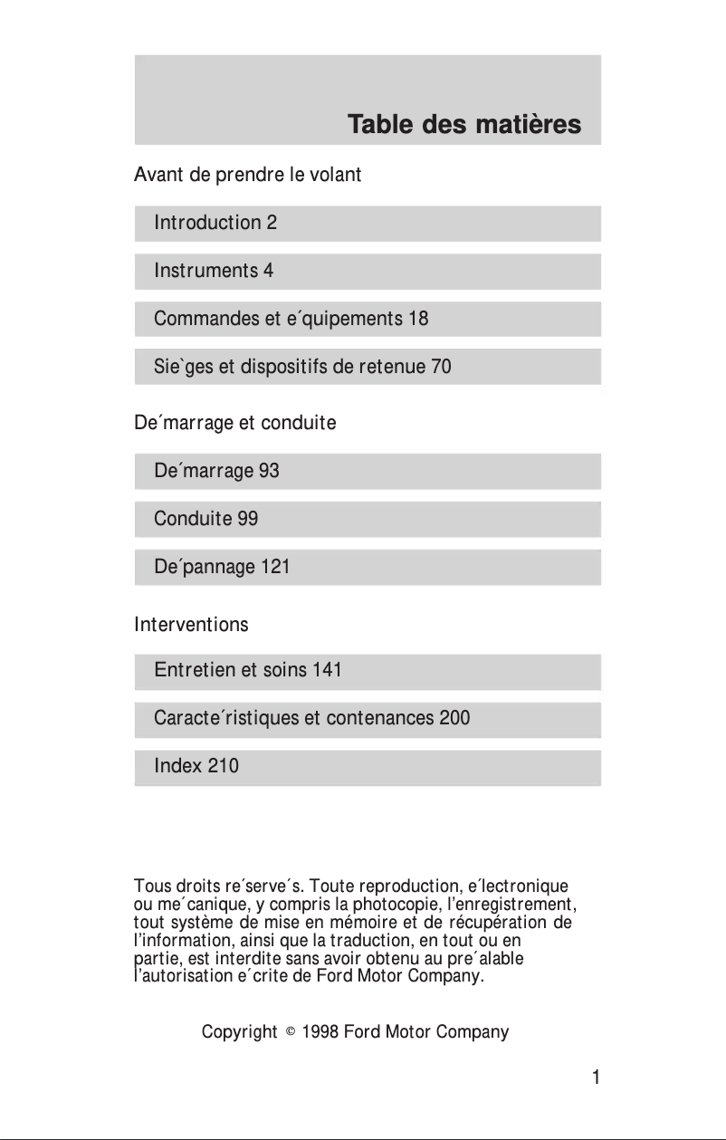 Page n°1 - Manuel utilisateur Ford Mustang (1999)
