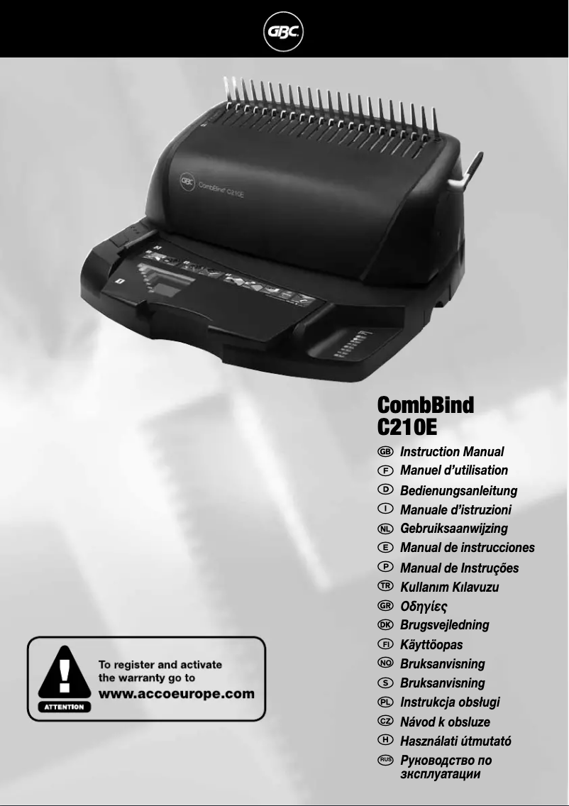 Page 1 de la notice Manuel utilisateur GBC CombBind C210E
