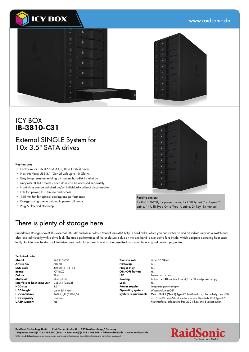 Página 1 del manual Ficha técnica Icy Box IB-3810-C31