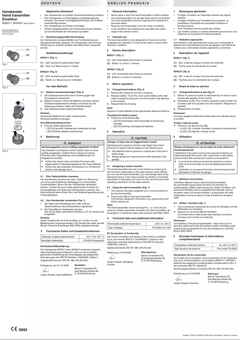 Página 1 del manual Manual de usuario Berner BHS211
