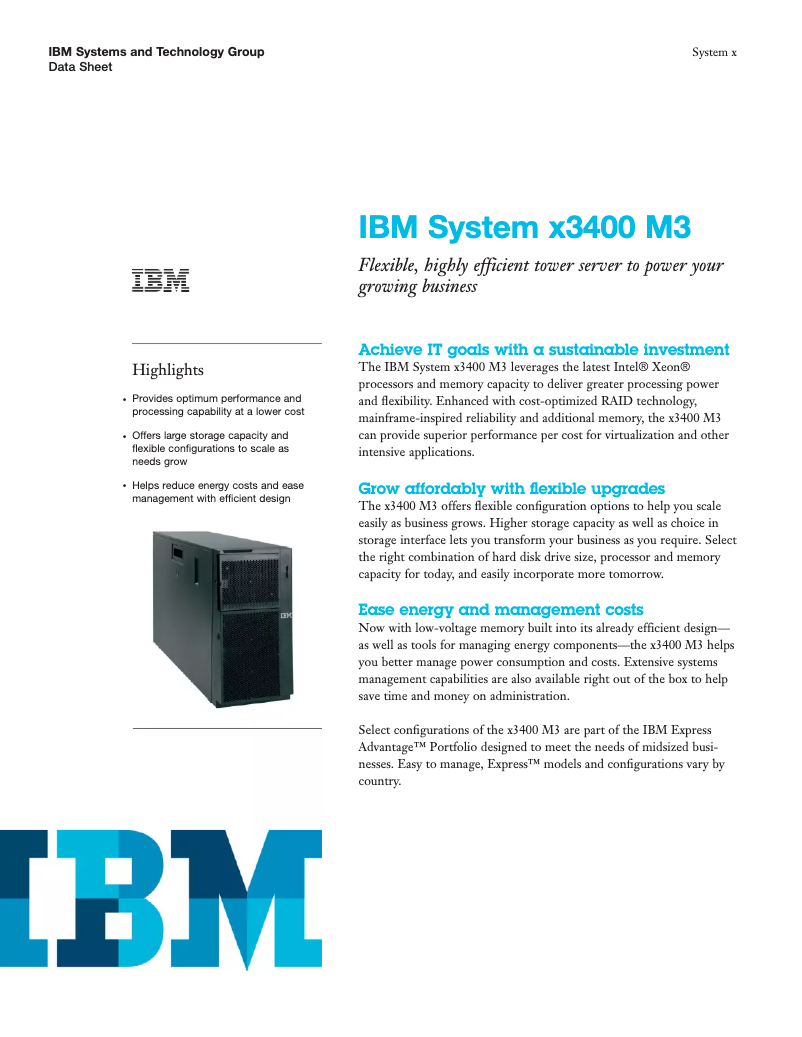 Page 1 de la notice Manuel utilisateur IBM eServer System x3400 M3
