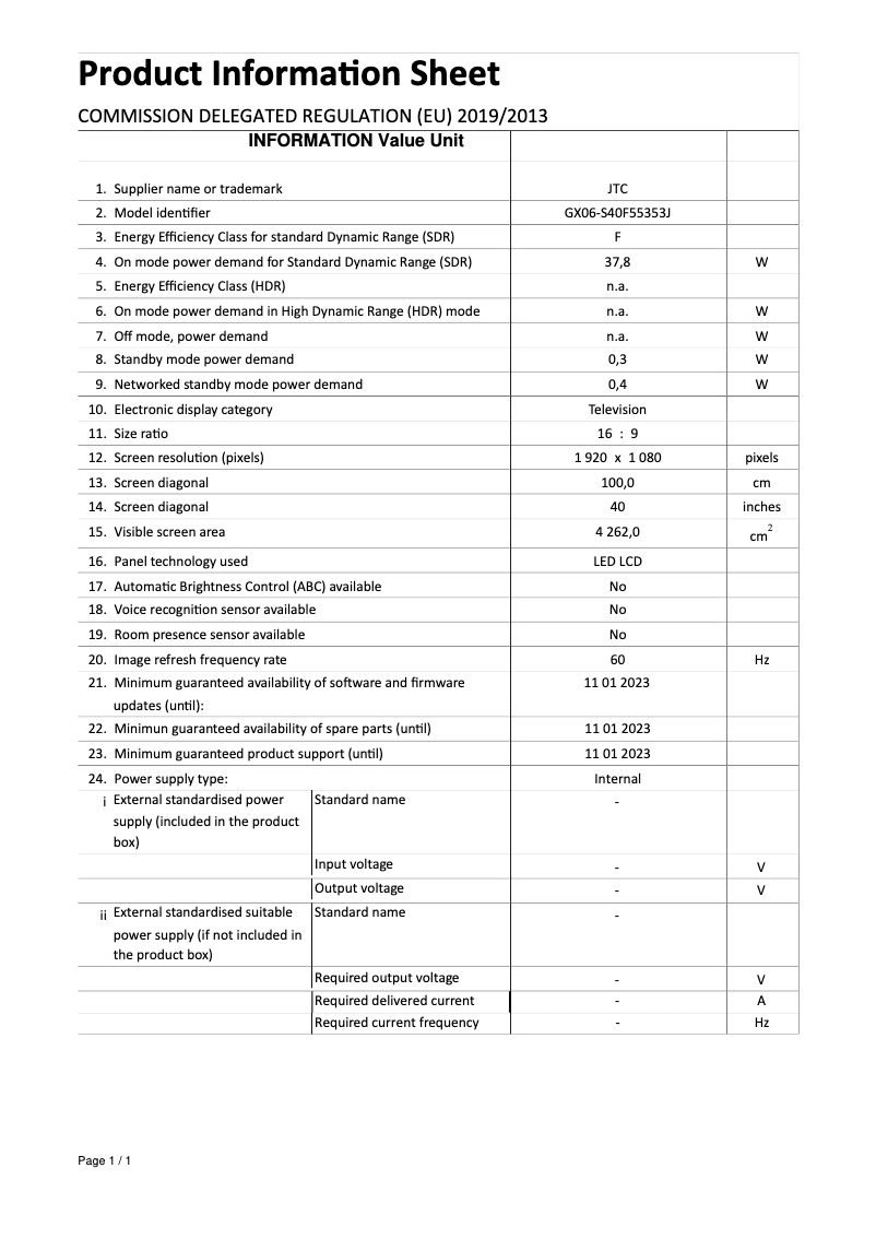 Image de la première page du manuel de l'appareil S40F55353J