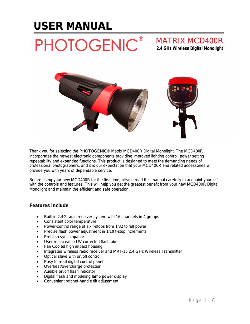 Page n°1 - Manuel utilisateur Photogenic Matrix MCD400R