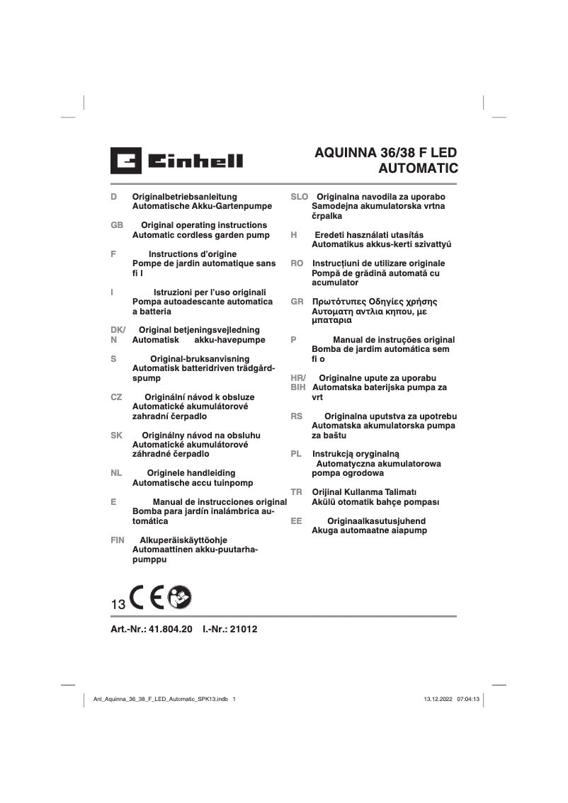 Image de la première page du manuel de l'appareil AQUINNA 36/38 F LED