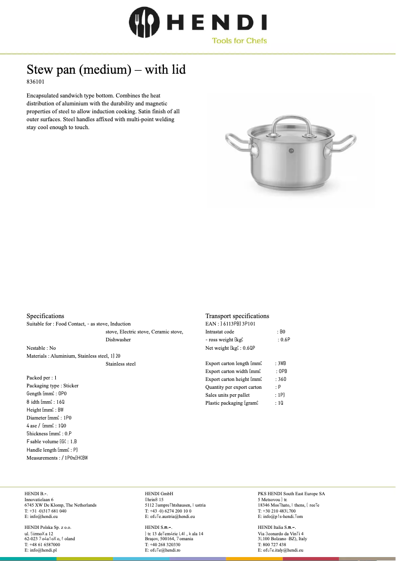 Page 1 de la notice Fiche technique Hendi 836408