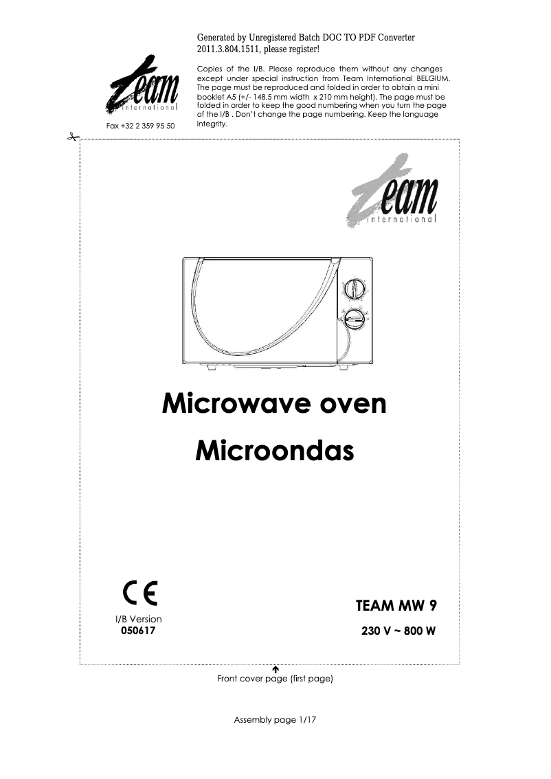 Imagen de la primera página del manual del dispositivo MW 9