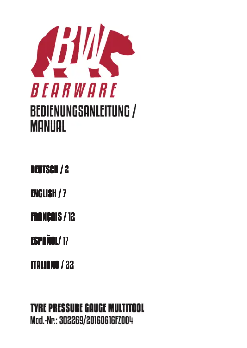 Page 1 de la notice Manuel utilisateur Bearware 302269
