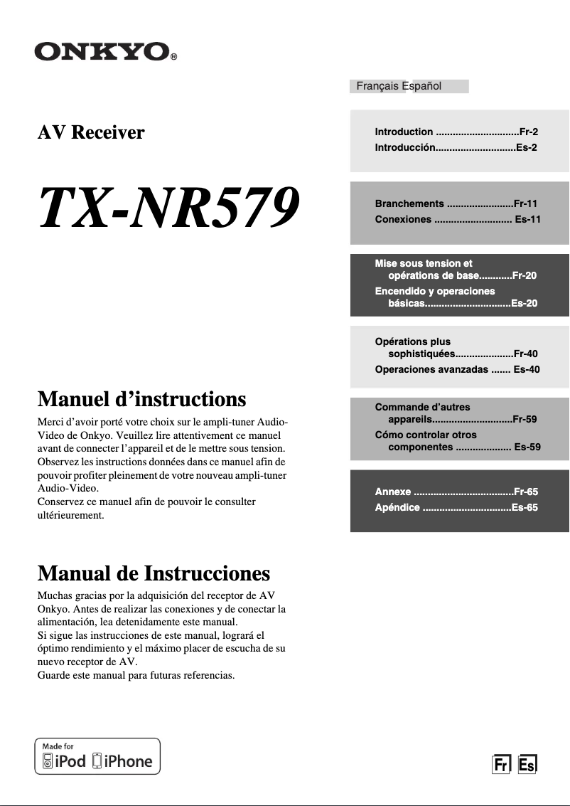 Page 1 de la notice Manuel utilisateur Onkyo TX-NR579