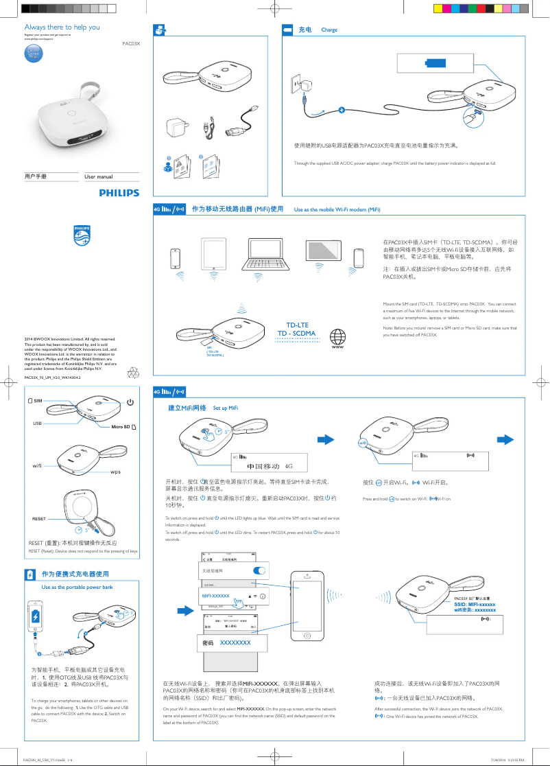 Page 1 de la notice Manuel utilisateur Philips PAC030