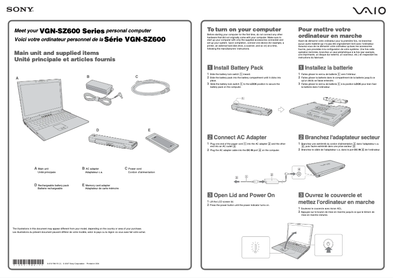 Página 1 del manual Guía de instalación Sony Vaio VGN-SZ691N