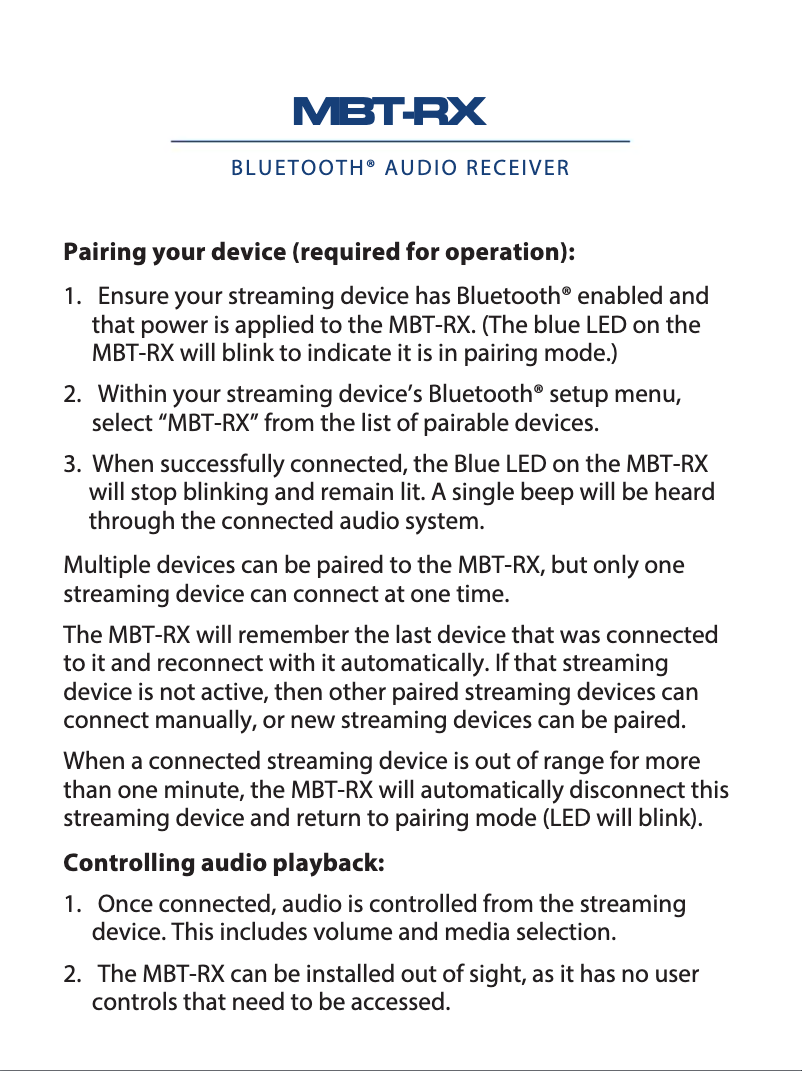 Page 1 de la notice Manuel utilisateur JL Audio MBT-RX