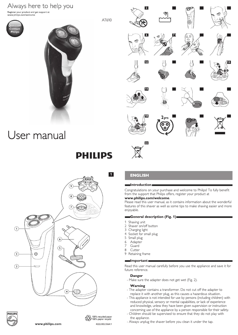 Page 1 de la notice Manuel utilisateur Philips AquaTouch AT610