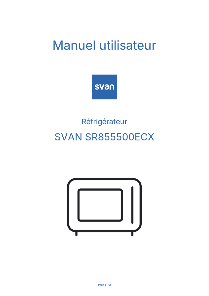 Page n°1 - Manuel utilisateur SVAN SR855500ECX