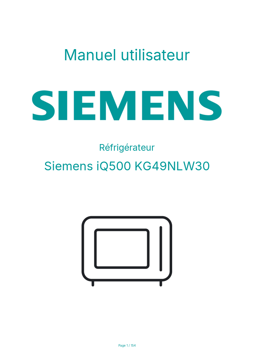 Page 1 de la notice Manuel utilisateur Siemens iQ500 KG49NLW30