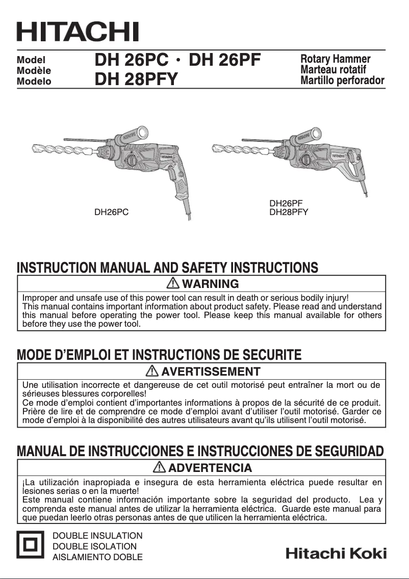 Page 1 de la notice Manuel utilisateur Hitachi DH26PF