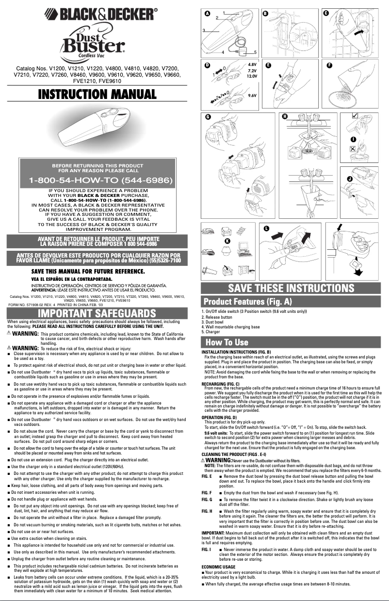 Page n°1 - Manuel utilisateur Black & Decker Dustbuster V9620