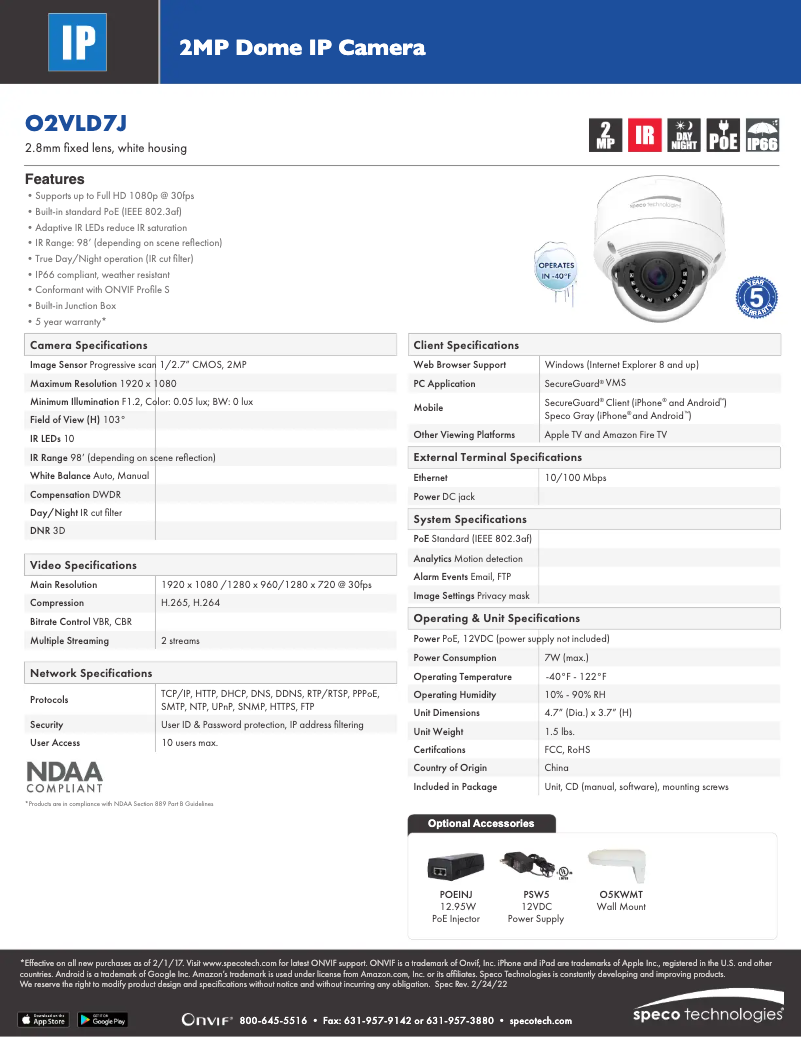 Page n°1 - Fiche technique Speco Technologies O2VLD7J