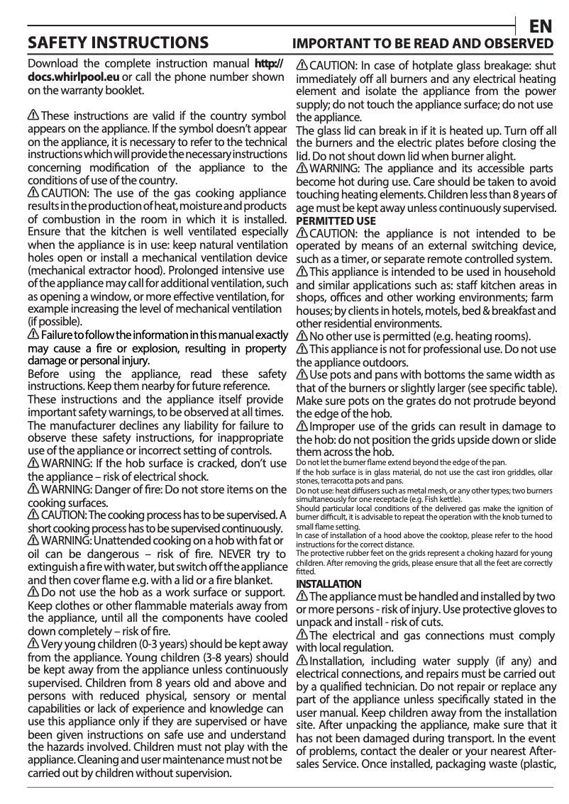 Page 1 de la notice Instructions / montage Whirlpool AKR 628 NB