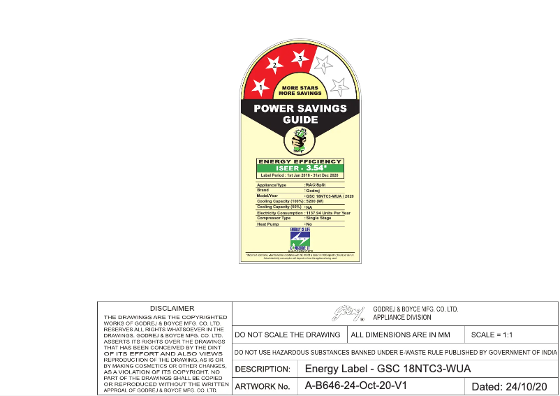Page n°1 - Manuel utilisateur Godrej GSC 18NTC3-WUA