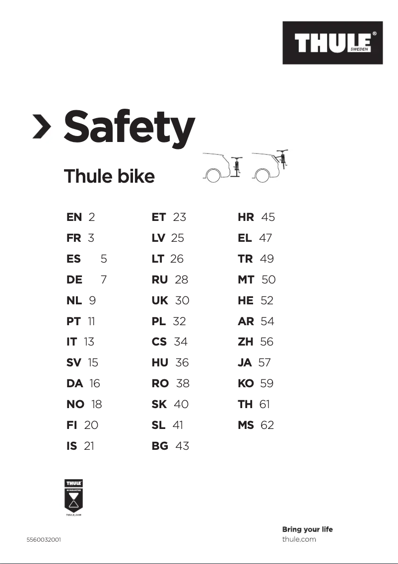 Page n°1 - Instructions de sécurité Thule Xpress 2