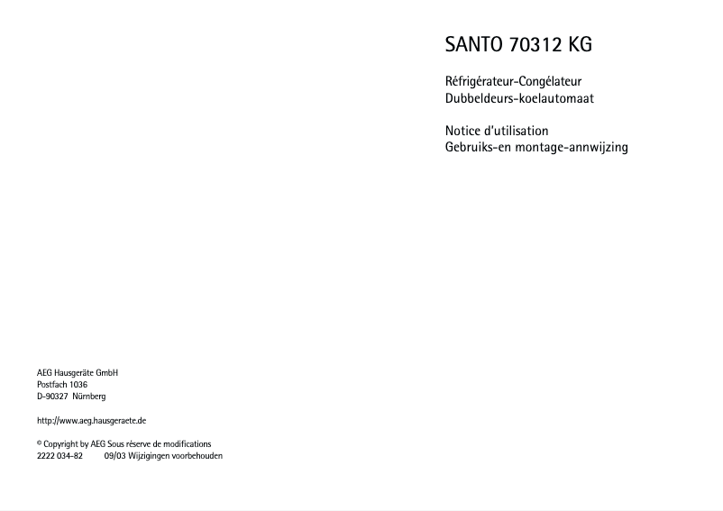 Página 1 del manual Manual de usuario AEG Santo 70312 KG