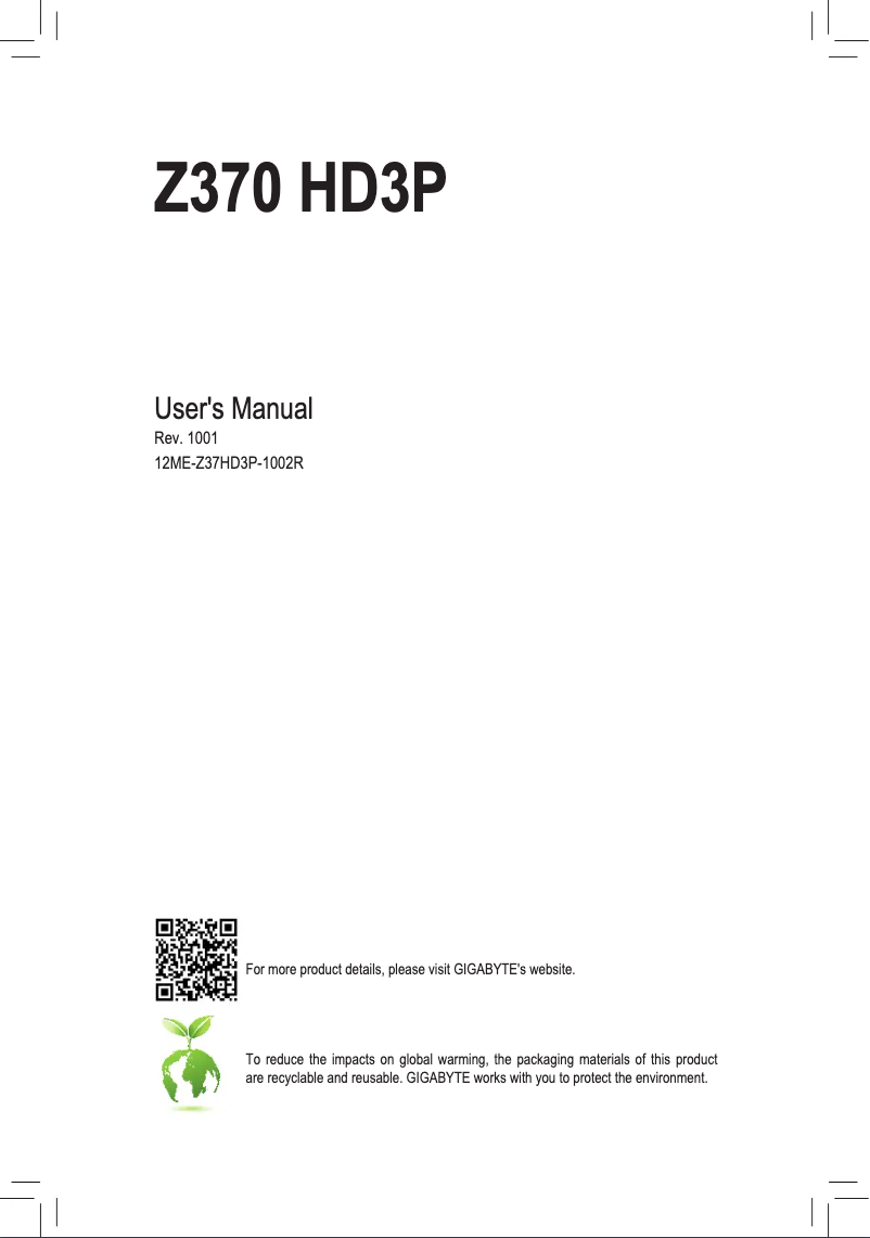 Page 1 de la notice Manuel utilisateur Gigabyte Z370 HD3P