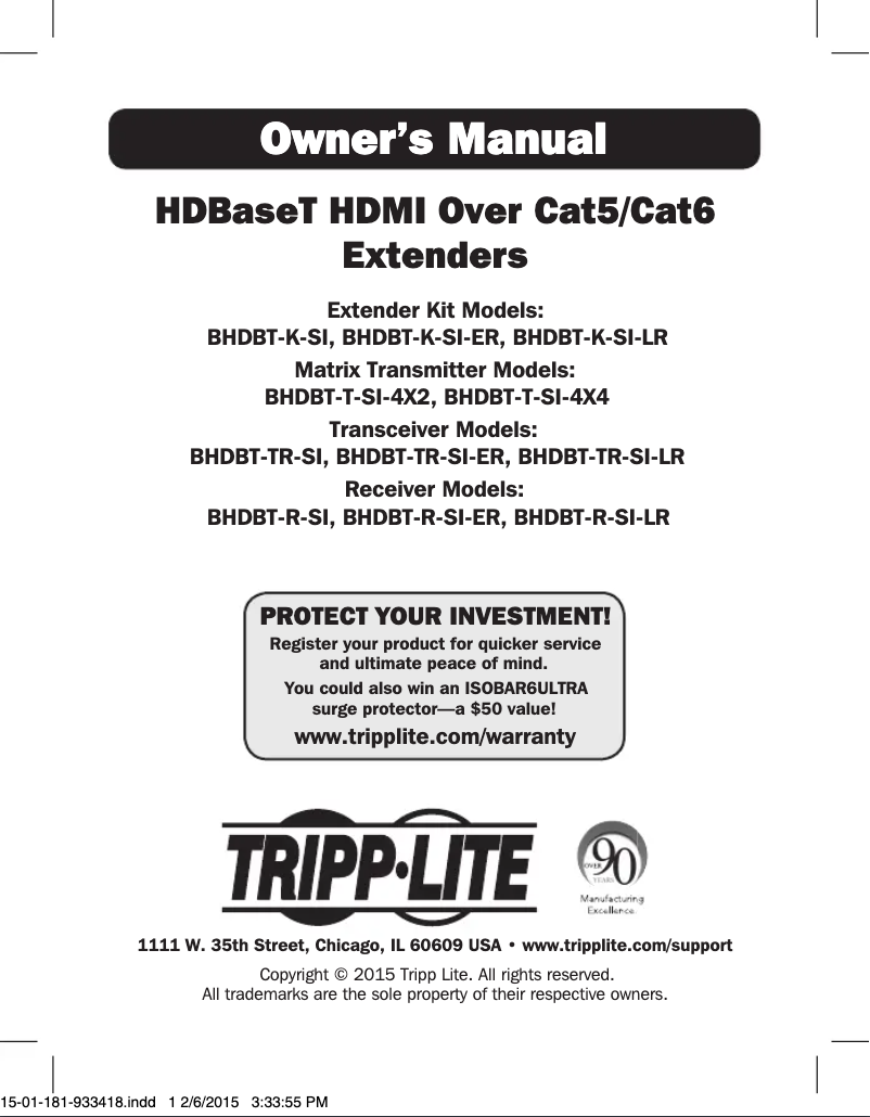 Page 1 de la notice Manuel utilisateur Tripp Lite BHDBT-T-SI-4X2