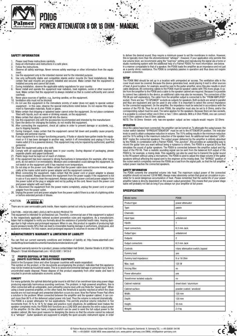 Image de la première page du manuel de l'appareil PDI06