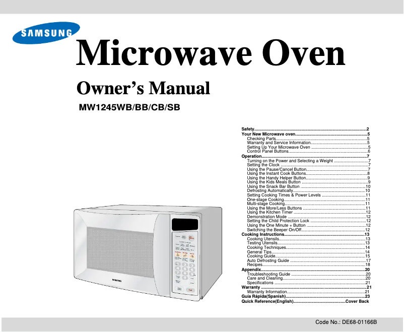 Page 1 de la notice Manuel utilisateur Samsung MW1245SB