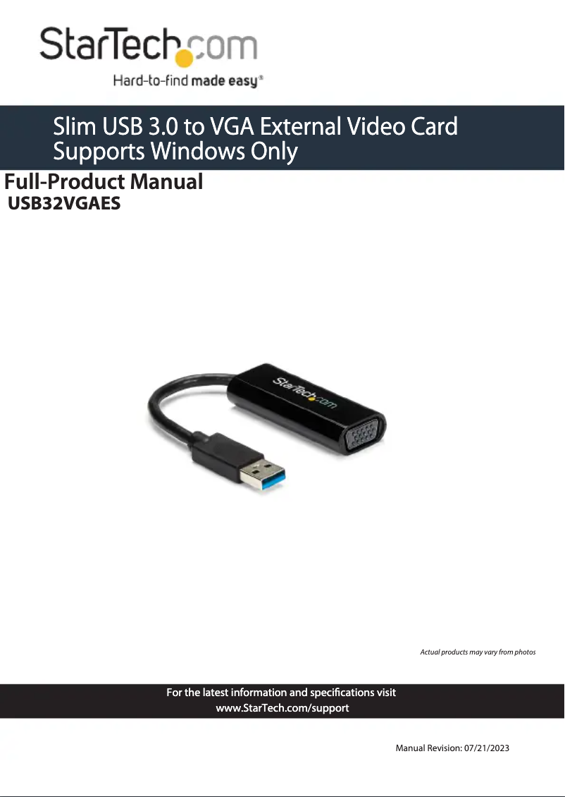 Page n°1 - Manuel utilisateur StarTech.com USB32VGAES