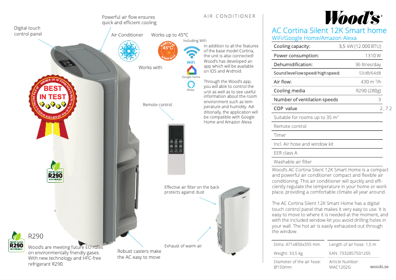 Page n°1 - Manuel utilisateur Wood's Klimaanlage Cortina Silent 12K
