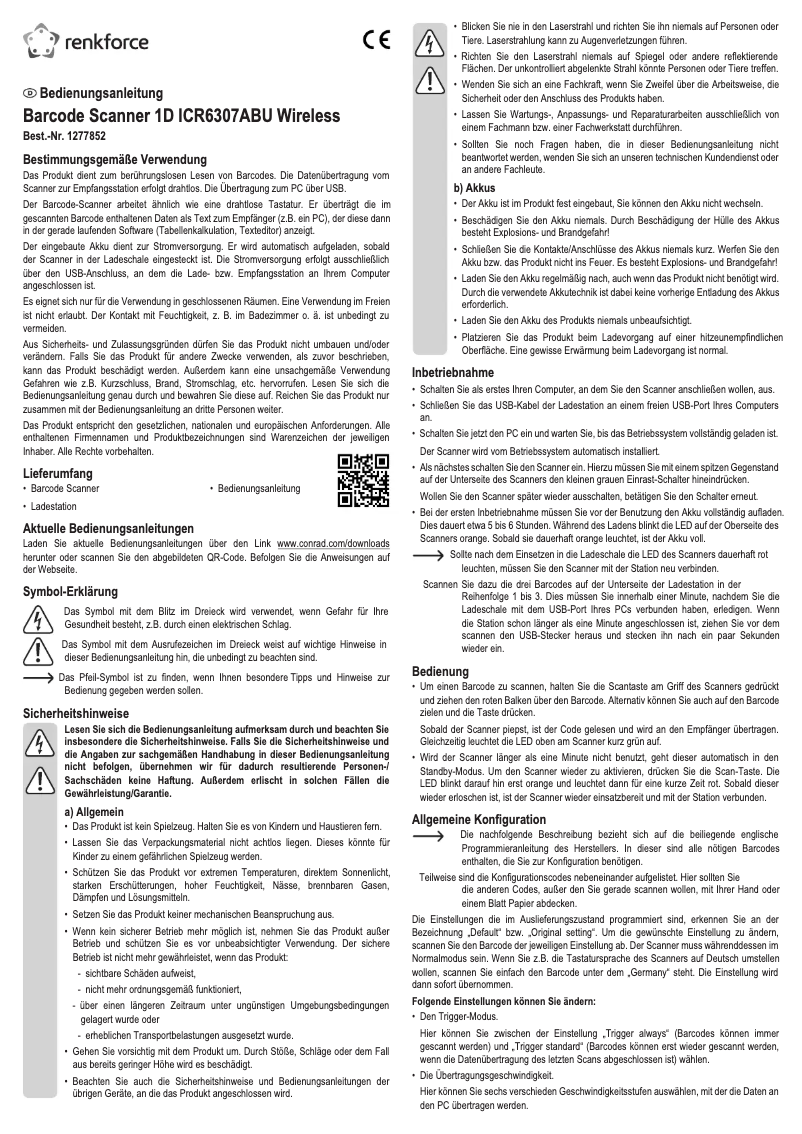 Page n°1 - Manuel utilisateur Renkforce iCR6307ABQ