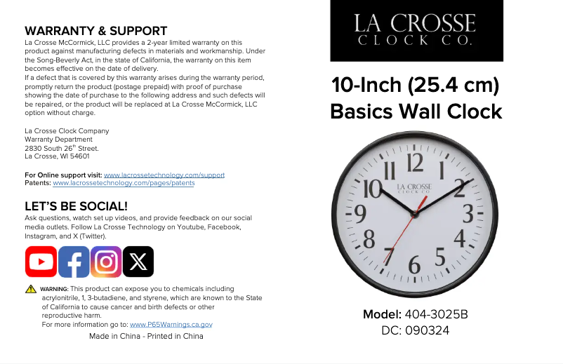 Page n°1 - Manuel utilisateur La Crosse Technology 404-3025B