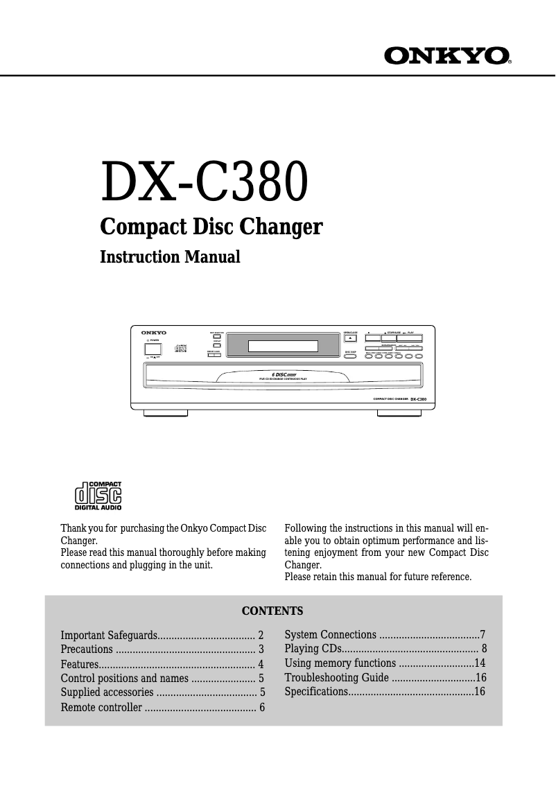 Page n°1 - Manuel utilisateur Onkyo DX-C380