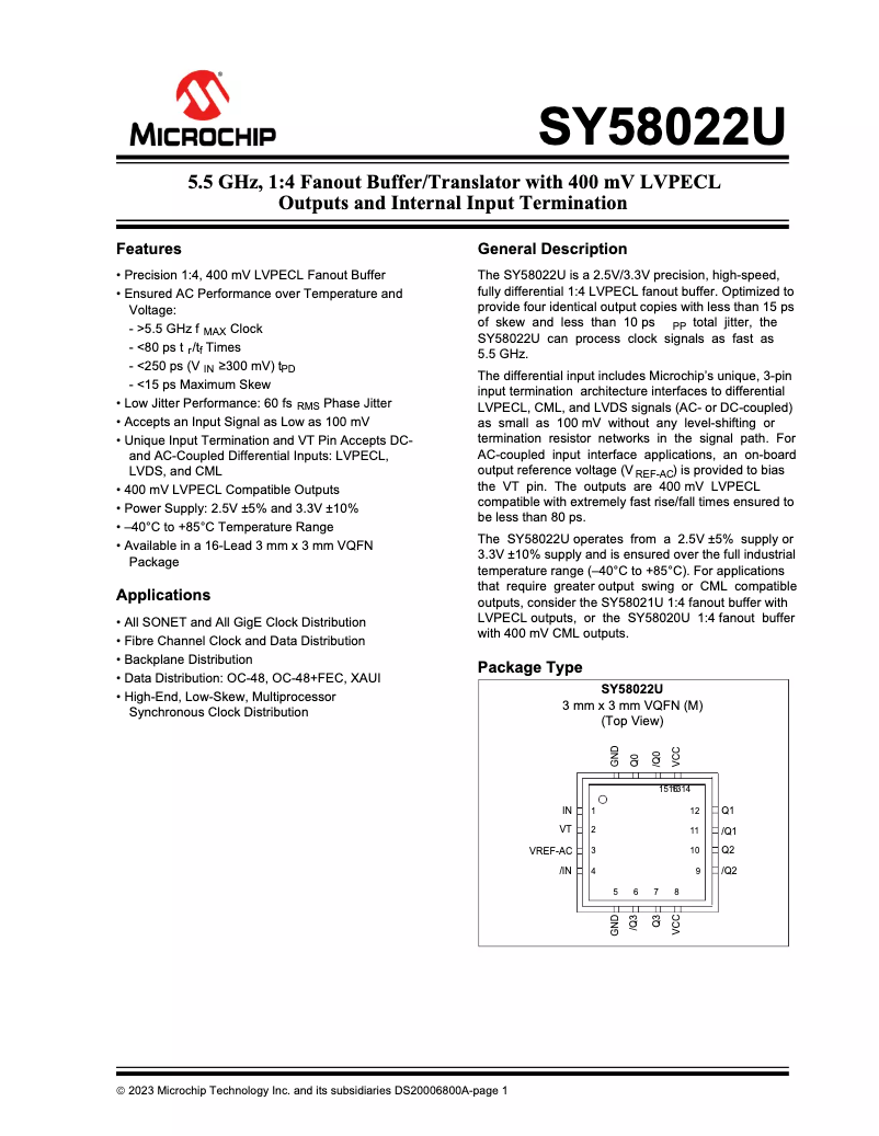 Página 1 del manual Manual de usuario Microchip SY58022U