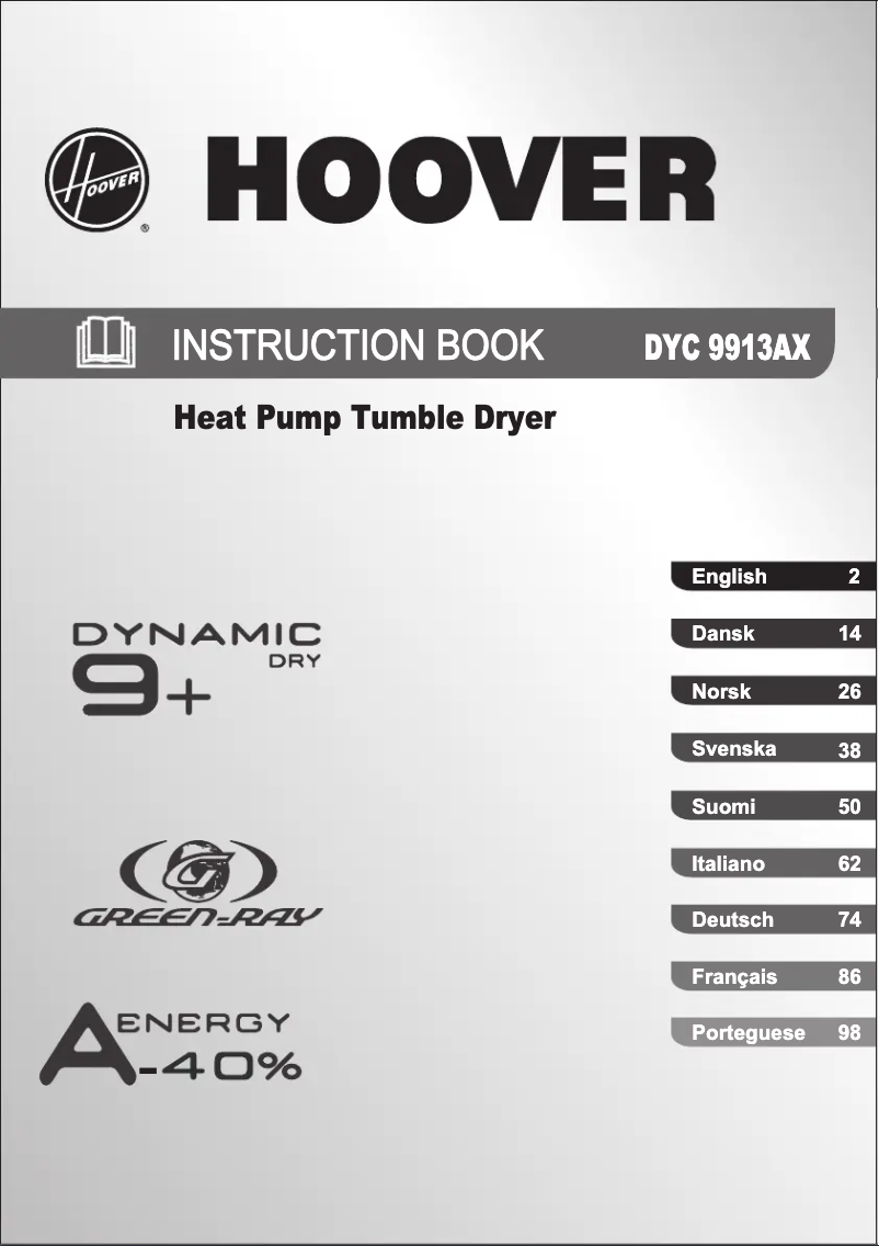 Page n°1 - Manuel utilisateur Hoover DYC 9913AXX-S