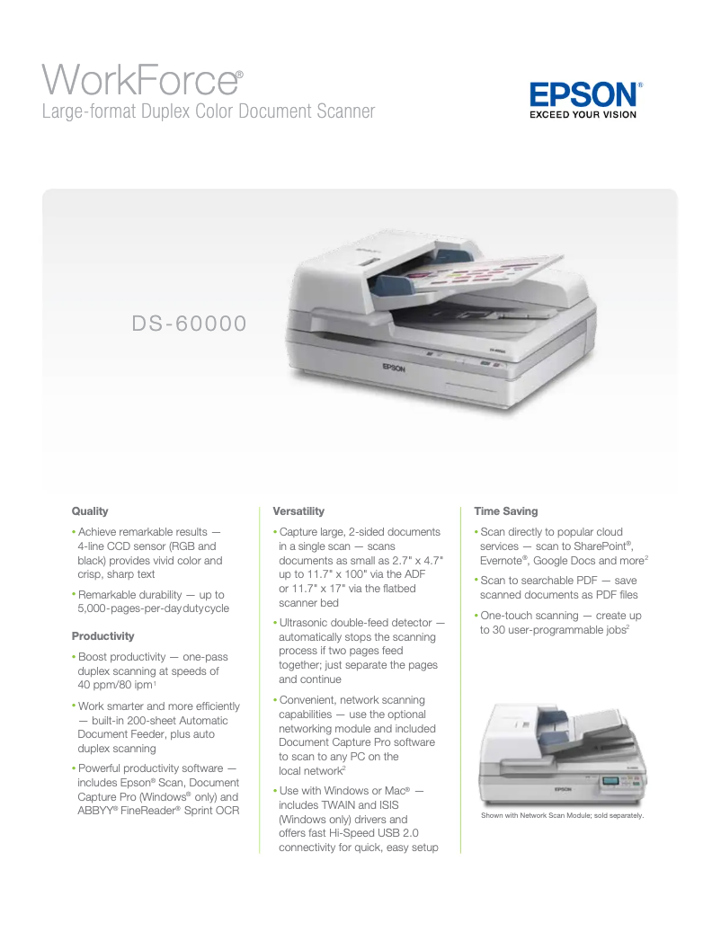 Page 1 de la notice Brochure Epson WorkForce DS-60000