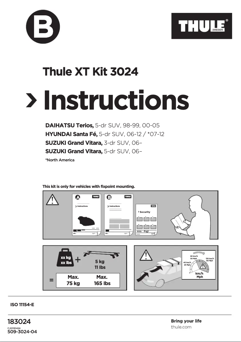 Page 1 de la notice Manuel utilisateur Thule XT Kit 3024
