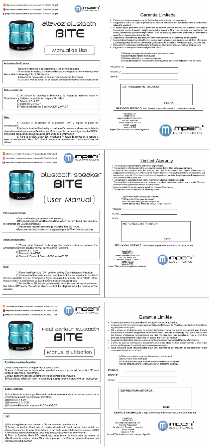 Page n°1 - Manuel utilisateur Imperii Electronics TE.03.0086.04