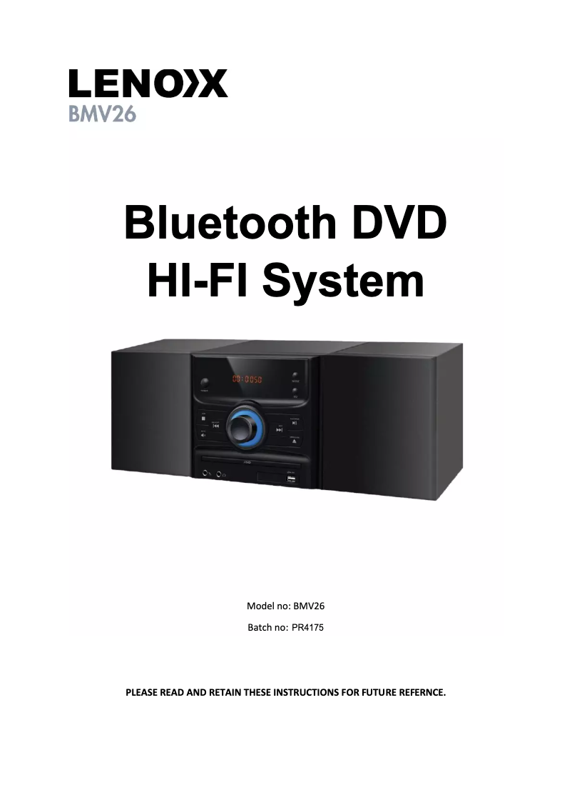Page 1 de la notice Manuel utilisateur Lenoxx BMV26